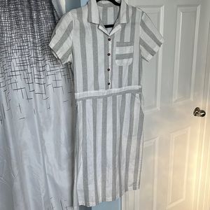 Vertical striped dress.